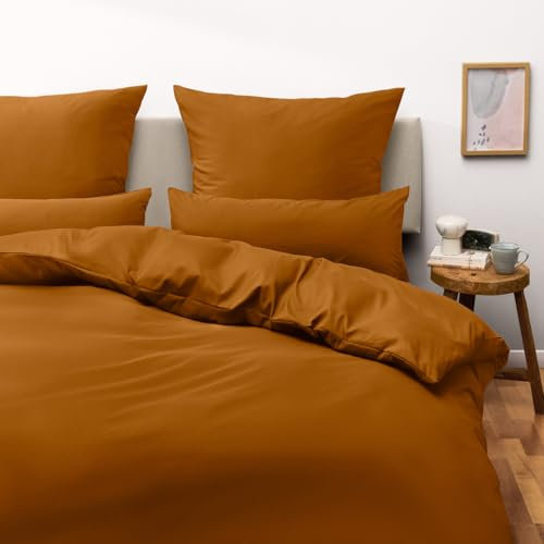 Blumtal Bettwäsche 240x220cm + 2X 80x80cm Kopfkissenbezug - Oeko-TEX zert. Mikrofaser Bettwäsche Set - Mikrofaser Bettbezug bis 95 °C - Deckenbezug + Kissenbezug 3-teilig - Sommerbettwäsche Hellbraun