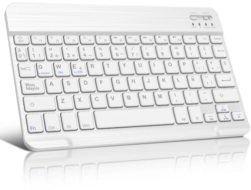 WAVATA Tastiera spagnola Ñ Bluetooth wireless, tastiera Bluetooth da 10 pollici wireless portatile - Tastiera leggera per iPad OS/Tablet Android/Samsung/Huawei/Lenovo - Bianco