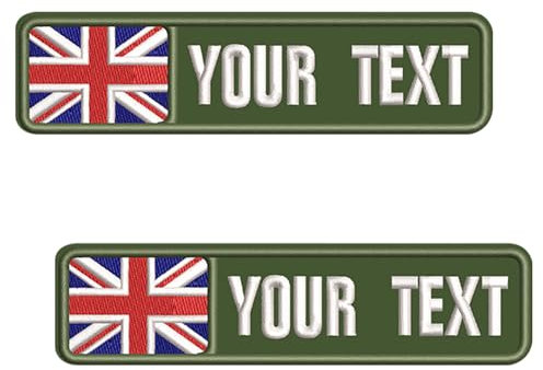 misscase Custom Name Patches Embroidered, 2PCS Embroidery British Flag Name Patch, Iron on/Hook & Loop Name Patch for Multiple Clothing Vest Jackets Work Shirts Backpacks (4x1inch)
