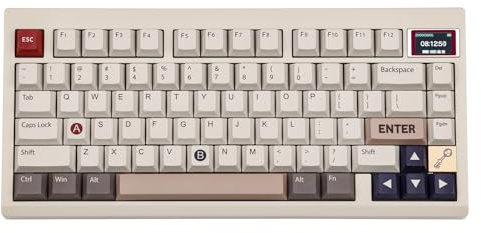 EPOMAKER TH80 PRO V2 Wireless Gaming Keyboard with RGB Screen, VIA Programmable, Creamy Gasket Mechanical Keyboard, 75% Bluetooth/2.4Ghz/USB-C (Retro White, Wisteria Linear Switch)