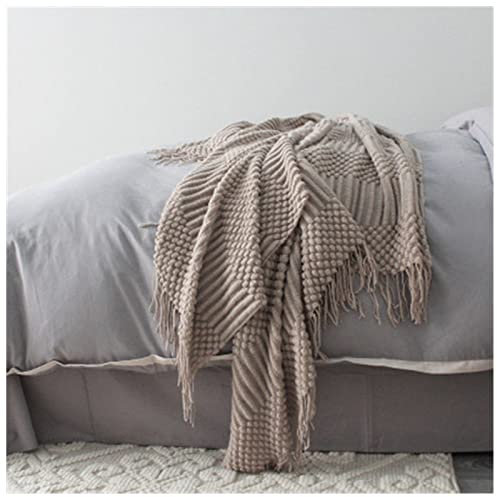 PiurUf Picknickmatte Europa Plaid Knit Decken for Betten Sofa Hubble-Bubble Nordic Travel Car Klimaanlage Gestrickte Decke Decke Bettdecke Picknickdecke (Color : Khaki Blanket, Size : China)