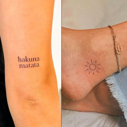 Inkster Tattoo - Hakuna Matata & Strahlende Sonne Tattoo Doppelpack | Temporäres Tattoo mit EU-Kosmetikzertifizierung - das Original | wasserfest + vegan | revolutionäres 2-Wochen-Tattoo