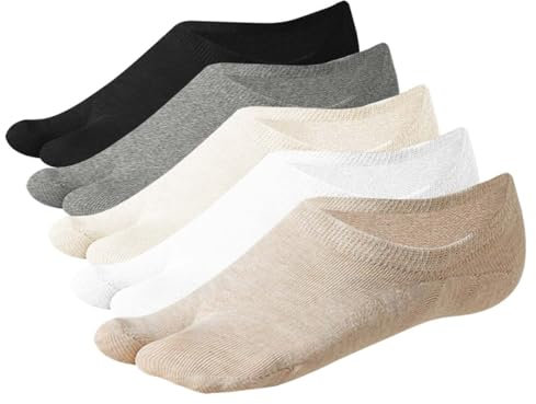 ACMEDE Japanische Tabi Socken - 5 Paar Damen Tabi Socken mit 2 Toe, No Show, Niedriger Schnitt für Sneaker, Bootsschuhe, Kimono Flip Flop - Athletic Cotton Crew Two Toe, Größe 34-39