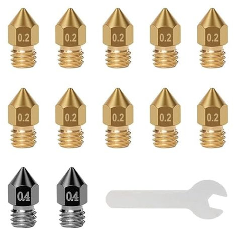 iMetrx 12PCS 3D Drucker Düsen MK8,2x 0,4mm Gehärtetem Stahl düsen +10x0,2mm Messing düsen + Schraubenschlüssel,für 3D Drucker Anycubic Mega/Creality CR-10/Ender