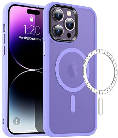 miyonsin Magnetica Cover per iPhone 14 PRO, Custodia con Mag-Safe,Traslucida Texture Opaca, Flessibile e Anti-Impronta,Retro Resistente ai Graffi, TPU Bumper Antiurto Sottile Protettiva Case, Lilla