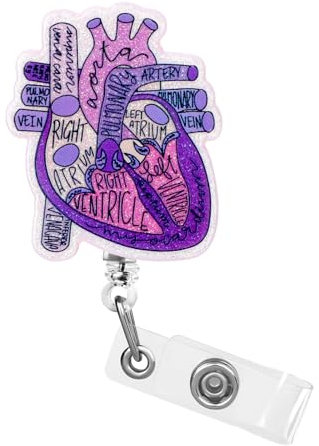 Dimeho Porta badge cardiaco a forma di cuore, bobina retrattile, clip per carte d'identità, anatomia, divertente, per infermieri, pediatri, infermieri, clip a coccodrillo, per dottori, studenti,