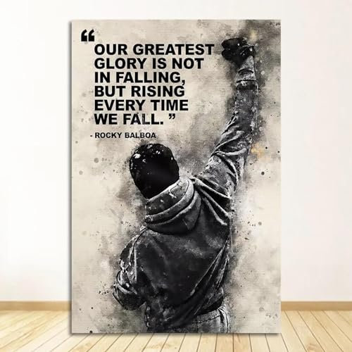 JACBON Rocky Balboa Boxing Motivational Canvas Print - Black & White Wall Art Poster for Bedroom Decor 20x30cm(8x12inch InternalFrame