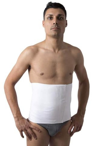 Beman 703 – Bauchband nach Operationen, Stützgürtel nach der Geburt, Lendenwirbelstütze, hypoallergen, Unisex, Herren und Damen, Baumwolle mit Klettverschluss, Höhe 28 cm. (2/S Weiß)