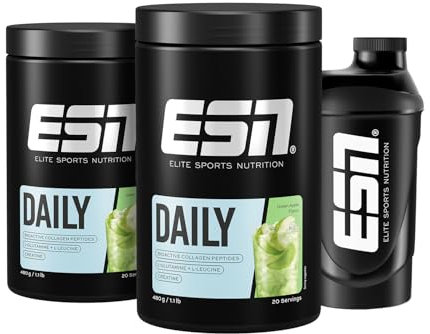 ESN Daily, Green Apple, 2 x 480 g + Gratis Shaker, mit Glutamin, Creatin, Collagen & L-Leucin - made in Germany