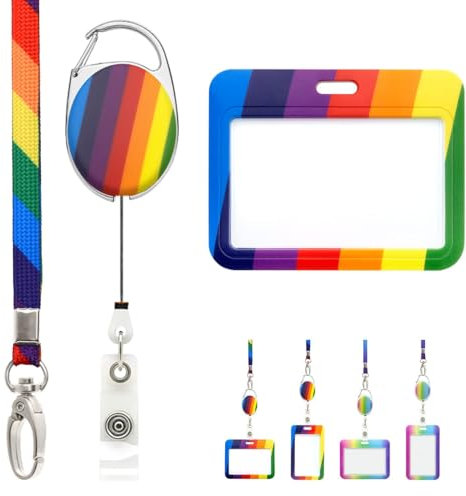 LanyardsTomorrow Einziehbares Umhängeband mit Schieber-Ausweishalter und ausziehbarem Clip-Pack – Set enthält passendes Schlüsselband, Jojo-Spule, bunten Ausweishalter