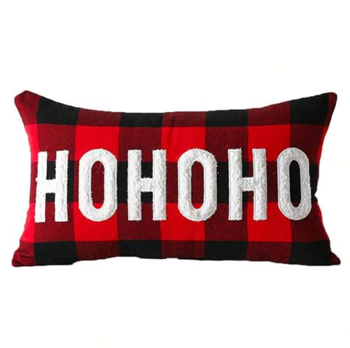 MFGNEH Hohoho Weihnachtsdekoration, Überwurf-Kissenbezüge, 30,5 x 50,8 cm, Büffelkaro, kariert, Bauernhaus, Heimdekoration, Dekokissen für Sofa, Couch