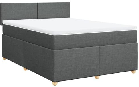vidaXL Boxspringbett, Doppelbett mit LED Matratze Matratzenauflage, Bettgestell mit Lattenrost Kopfteil, Polsterbett Bett für Schlafzimmer, Dunkelgrau 140x200cm Stoff