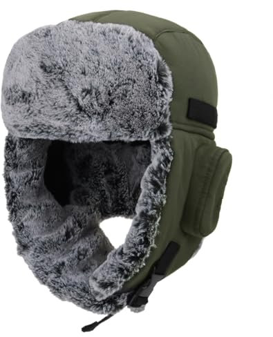 Decentron Warme Trooper-Trapper-Mütze für Herren, winddicht, Wintermütze, Uschanka, Jagd, Wandern, armee-grün, Einheitsgröße