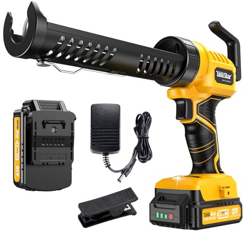 TaskStar Cordless Caulking Gun, Electric Caulk Gun w/2.0Ah Batteries, 5 Adjustable Speeds, 10OZ/300ML Drip-Free Caulk Guns with LED Light, Lightweight Adhesive Gun Kit for Filling, Sealing