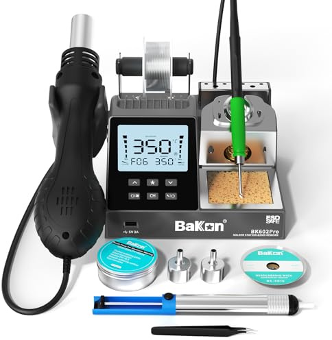 BK602Pro C210 Station de soudage pour fer à souder et station de retravail à air chaud 2 en 1, kit de pratique de soudage de précision, grand affichage, suspension automatique, réglage