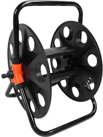 Carrello Porta Avvolgitubo per Carichi Pesanti, Organizer per Tubo 'acqua da 50 M, Struttura Portatile in Ferro e ABS di Alta qualità, Attrezzo da Giardino Professionale,