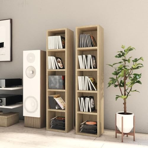 Xichuzi CD-Regale 2 STK Regal, Bookshelf, Leiterregal, Standregal, Wandregal, Aktenregal, DVD Regal, Sonoma-Eiche 21x16x93,5 cm Spanplatte