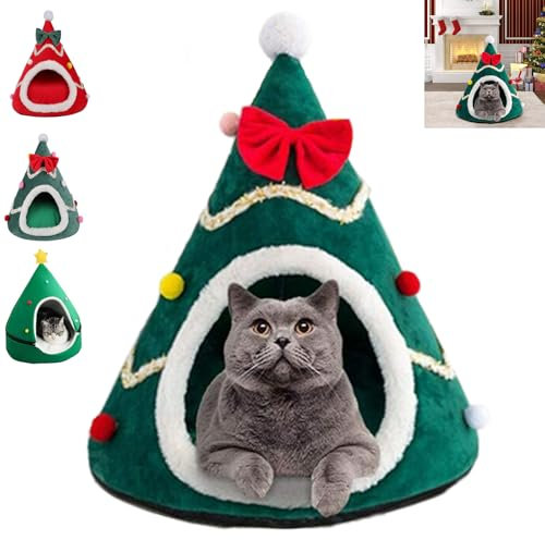 Arbre À Chat Sapin De Noël, Lit Boule De Noël Pour Chat, Tunnel Chat Sapin,Tunnel Chat Noel, Sapin De Noel Arbre À Chat, Maison Pour Chat En Forme D'arbre De Noël, Animaux De Compagnie Chat Grotte Nid