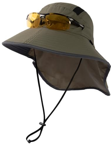 TOP-EX XL/XXL Unisex Sonnenhut Herren Breite Krempe Sonnenschutzhut mit Nackenschutz Sonnenbrillenhalter Outdoor Safari Sommerhut Wasserdicht & Faltbar Armeegrün L/XL