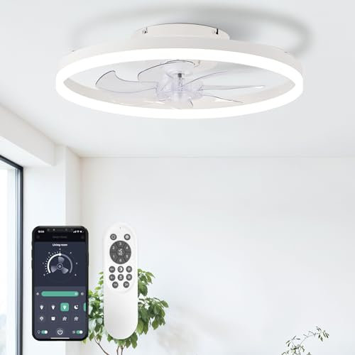 LES FLEURS Deckenventilator mit Beleuchtung, 50cm Smart-LED-Deckenleuchte mit Ventilator, Dimmbare Deckenventilatoren mit Beleuchtung Fernbedienung, für Wohnzimmer und Schlafzimmer (Weiße)