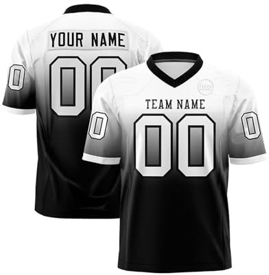 Personalisiert American Football Trikots Individuelle Printed Nummer Name Logo Spieltrikots für Kinder Erwachsene Custom Football Jersey Men Women Sports Uniform Atmungsaktiv T-Shirt,Black