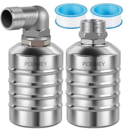 2 Stück Automatisches Schwimmerventil 1/2 Zoll Edelstahl Wasserstandsregelung mit 2 Dichtungsband Automatisches Wasserstandsregelventil für Wassertanks Wassertürme Pools