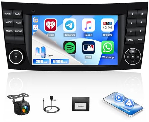 2GB+64GB CAMECHO Android 13 Autoradio mit Navi für Mercedes Benz E-Klasse W211 CLS Klasse W219,Doppel Din Radio mit 7 Zoll Touchscreen Mirror Link RDS/FM Bluetooth+AHD Rückfahrkamera