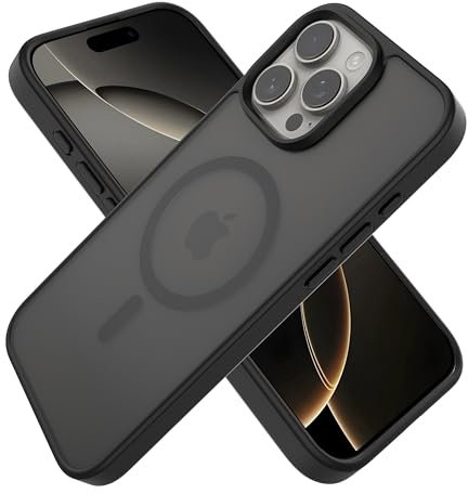MGAH Magnetic Case for iPhone 15 Pro Max 6.7” [Fit for MagSafe] [with Screen Protector+Camera Lens Protector+Back Protector] Translucent Matte Skin-Feel Anti-Fingerprint Shockproof Phone Case-Black