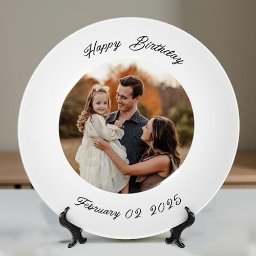 ZYHJJ Personalisierter Keramik Teller,individuelles Foto/Text, dekorativer Teller mit Ständer, Wohnzimmer, Esszimmer, Küche, Dekoration,Customisierte Fotogeschenke für Geburtstag Jahrestag
