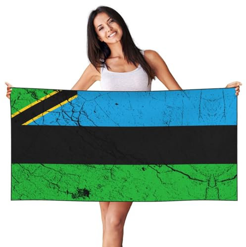 HLBSDM Asciugamano da spiaggia con effetto texture con bandiera di Zanzibar, 27,5 x 55 pollici, extra large, anti-sabbia, ad asciugatura rapida, assorbente, da viaggio, per adulti.