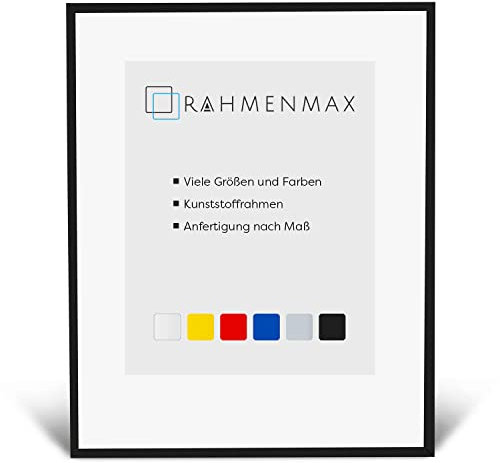 RahmenMax Texas Bilderrahmen Wunschformat kompletter Posterrahmen passend für Bild 48x64 cm Kunststoff Schwarz Hochglanz mit klarem Acrylglas 64x48 cm Hintergrund Weiss