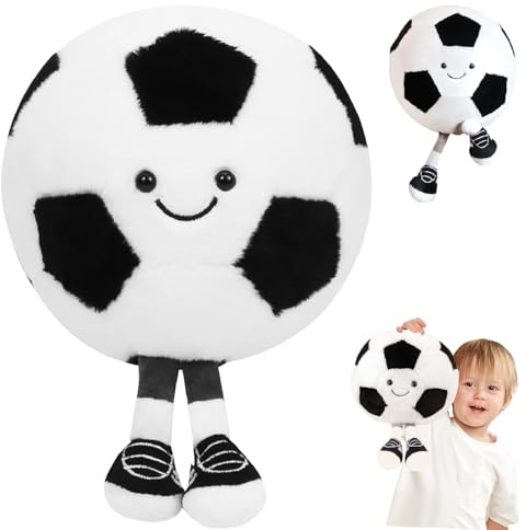 Plüsch Fußball Spielzeug, 30cm Fußball Plüschtier Spielzeug, 3D Fußball Plüsch Smiley Fußbal-l, F-ußball Kissen Weich Flauschig, Fuß-ball Plüschkissen, Fußballkissen Plüschtier, Geschenk für Kinder