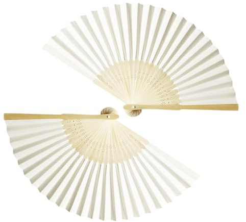 DCYQAIN 2 Pack Classic White Silk Hand Fans - Elegant Folding Fans for Wedding, Performance, Dance, Photo Props & Home Decor