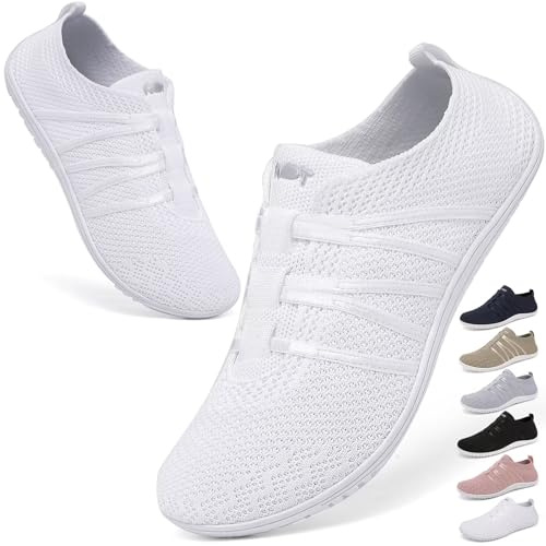 Wizshoe Barefoot Homme Femme Chaussures Pieds Nus d’été Basket Confortable Slip on pour Sneakers Respirant Légères Sport Shoe Casual Fitness Chaussons d’intérieur et d’extérieur Blanc 38EU