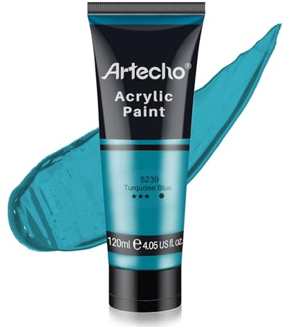 Artecho Turquoise Blue Acrylic Paint (120ml / 4.05oz) Tubes, Art Craft Paints for Canvas Painting, Rock, Stone, Wood, Art Supplies