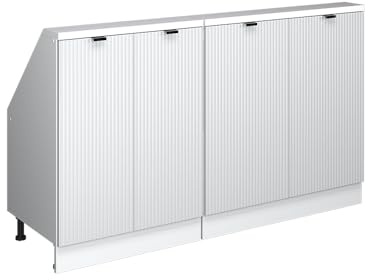 Vicco Küchenschrank für Dachschrägen R-Line, Weiß Riffel, 140 cm 2er Set, geeignet für schräge Wände und Variable Küchenmontage