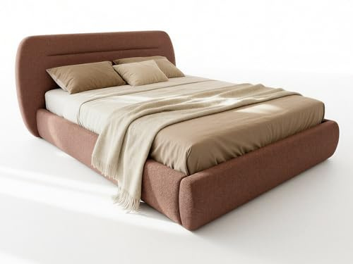 Sofnet Polsterbett Orio - Bettkasten mit Gasdruckfedern - Doppelbett mit Lattenrost, Bett mit Polsterkopfteil, Bettgestell, Schlafzimmer, Bouclé-Stoff (140 x 200 cm, Rosa (Coral 45))