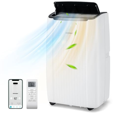 COSTWAY 14000 BTU mobile Klimaanlage mit Abluftschlauch, 4-in-1 Klimagerät mit Heizung, Lüfter & Entfeuchter, 24H Timer, Schlafmodus, Fernbedienung & Installationskit für Räume bis zu 65㎡ (Modell 2)