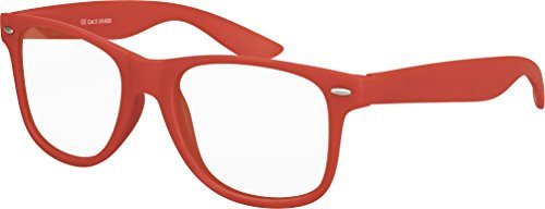Balinco Nerd Sonnenbrille mit Klarglas matte Rubber Retro Vintage Unisex Brille mit Federscharnier (Dunkelrot)