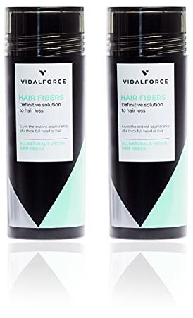 VIDALFORCE Fibres Capillaires Naturelles 2x30g – Poudre Volumisante 100% Végétale contre la Chute de Cheveux – Résiste à la Transpiration & Pluie – Fibres Noir – Résultat Naturel Immédiat