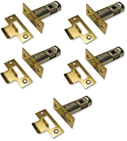5 Sets of High Quality Tubular Latch, Mortice Latch, Door Latch Designed to be used with Sprung Lever Door Handles, CE Approved (65mm, 2.1/2 Polished Brass)