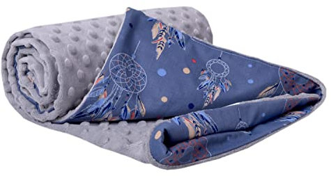 Medi Partners Krabbeldecke 100% Baumwolle 75x100cm doppelseitig multifunktional Minky Kuscheldecke für Kinderwagen weich flauschig (Traumfänger mit grauen Minky)
