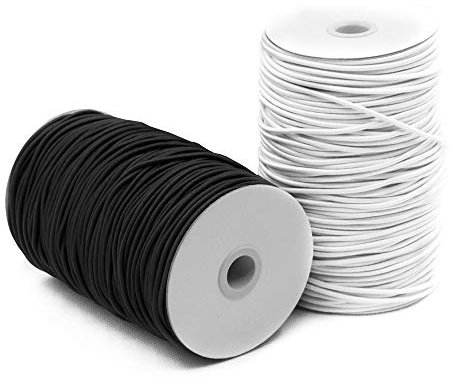 SourceTon Corda elastica, ideale per artigianato, elastici per capelli, bordatura e uso domestico, 2 mm x 50 m, colore nero e bianco, confezione da 2 pezzi