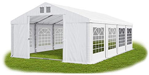 Das Company Partyzelt 5x8m wasserdicht weiß mit Bodenrahmen Zelt Dachplane modular 580g/m² PVC hochwertig Gartenzelt Summer Floor MS/SD
