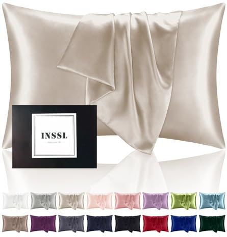 INSSL Seidenkissenbezug für Frauen, Maulbeerseide, Kissenbezug für Haar und Haut, bequem und atmungsaktiv während des Schlafens, Elfenbeinfarben (Taupe, Standard)