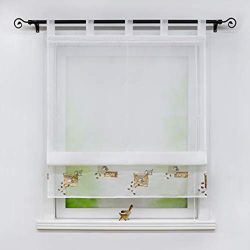 Joyswahl Raffrollo transparente Raffgardinen mit Stickerei Café Muster Raffrollos mit Schlaufen BxH 140x140cm 1er Pack