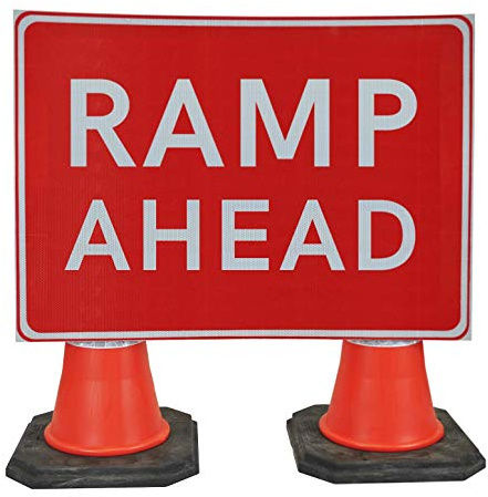 Ramp Ahead 1050 x 750mm Hangman Sign (Double Cone)