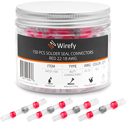 Wirefy 150 Piezas Terminales de Sellado de Soldadura Termorretráctil - Solder Seal a Tope Impermeable - Rojo 0,5-0,75 mm²