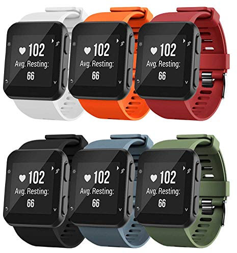 TopPerfekt Armband kompatibel mit Garmin Forerunner 35, weiches Silikon Ersatz-Uhrenarmband für Garmin Forerunner 35 Smart Watch, passend für 130-230 mm Handgelenk (6 Farben / 1 (Schwarze Schnalle))