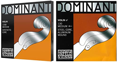 Dominant Strings 135B Juego De Cuerdas Para Violín, 4/4 + Thomastik Cuerda Suelta Para 4/4 Violín Cuerda Mi Núcleo De Acero, Entorchado De Aluminio, Mediana, Bola.